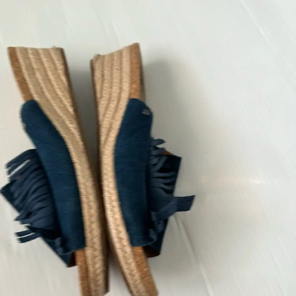 Ugg Dane suede fringe wedge espadrille sandals blue size 10